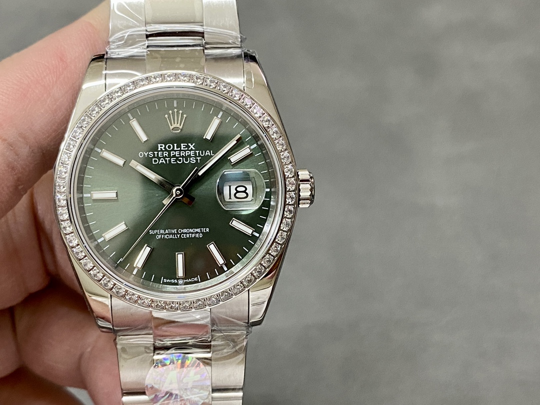 Rolex Datejust 36 White Gold & Diamonds Mint Green Dial M126284RBR 0044 Women's Watch - QualitySwissReplica
