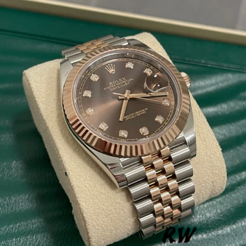 Rolex Datejust 126301 Rose Gold Chocolate Brown Diamonds Dial 41MM Mens Replica Watch - QualitySwissReplica