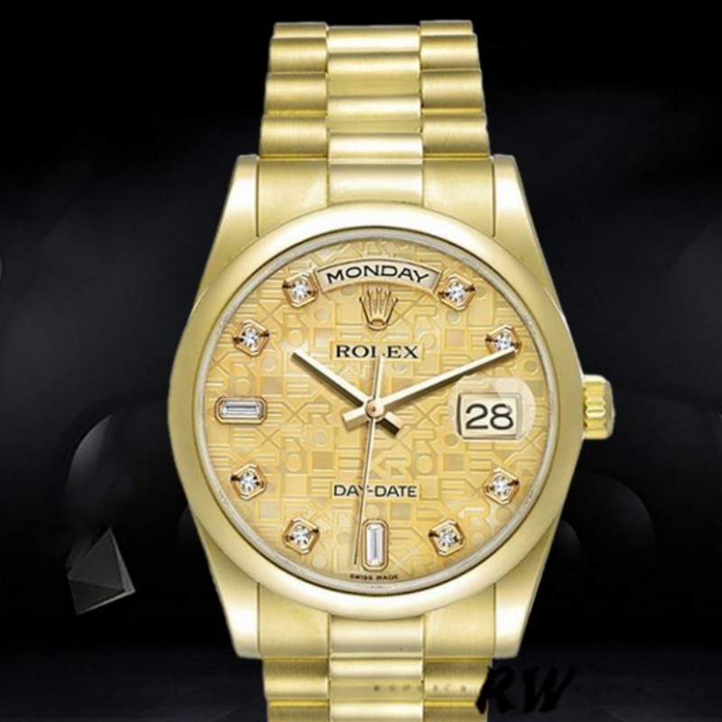 Rolex Day-Date 118208 Champagne Jubilee Dial 36mm Unisex Replica Watch - QualitySwissReplica