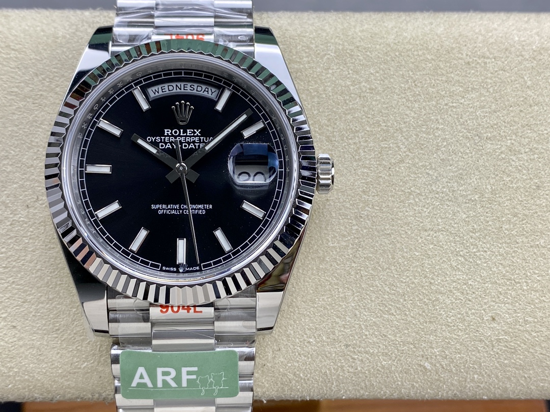 Rolex Day-Date 118239 Black Dial Fluted Bezel 36mm Unisex Replica Watch - QualitySwissReplica