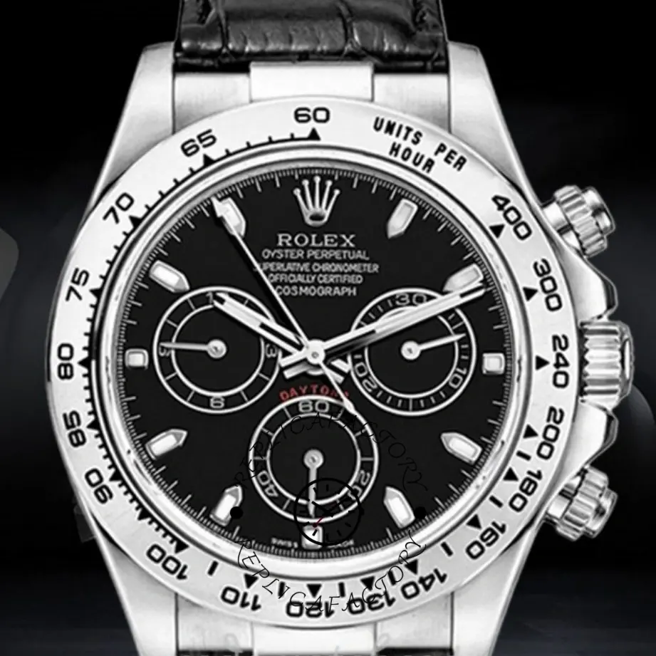 Rolex Daytona 116519 Black Leather strap Black Dial 40mm Mens Replica Watch - QualitySwissReplica