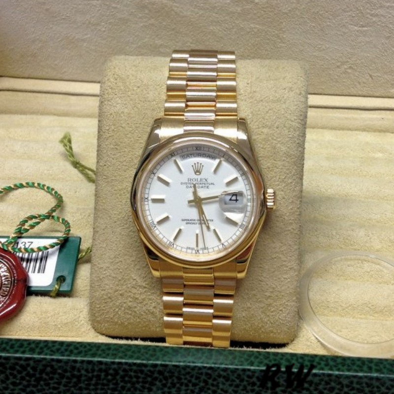 Rolex Day-Date 118208 White Dial 36mm Unisex Replica Watch - QualitySwissReplica