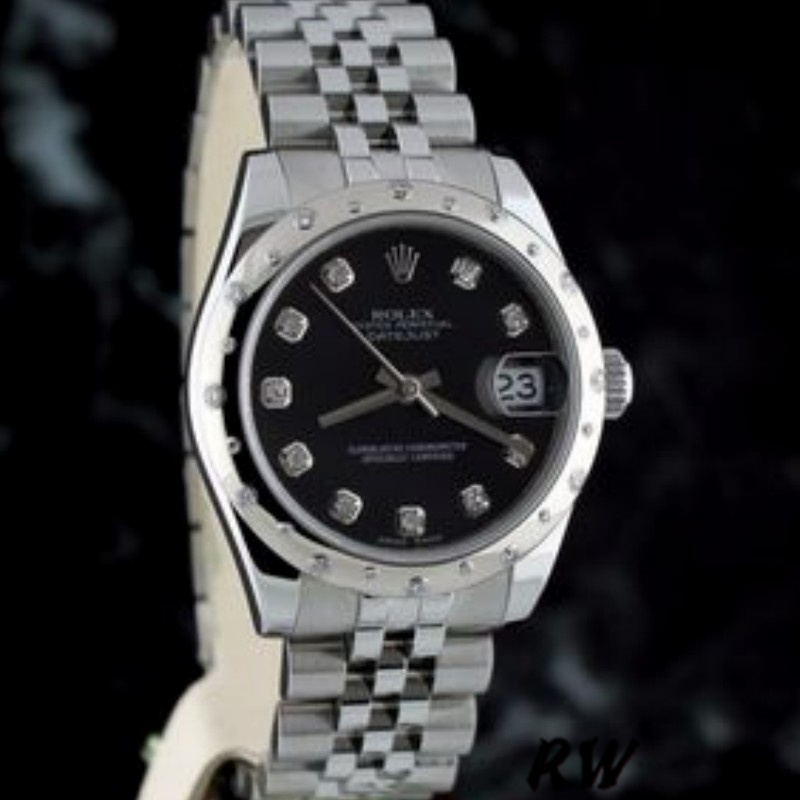 Rolex Datejust 178344 Black Diamond Dial Jubilee Bracelet 31MM Lady Replica Watch - QualitySwissReplica
