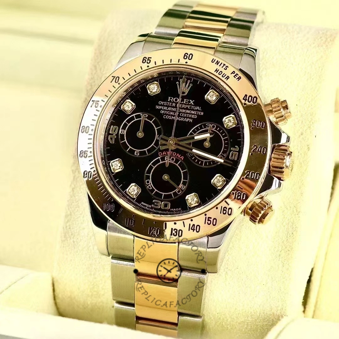 Rolex Daytona 116523 Stainless Steel Black Diamond Dial 40mm Mens Replica Watch - QualitySwissReplica