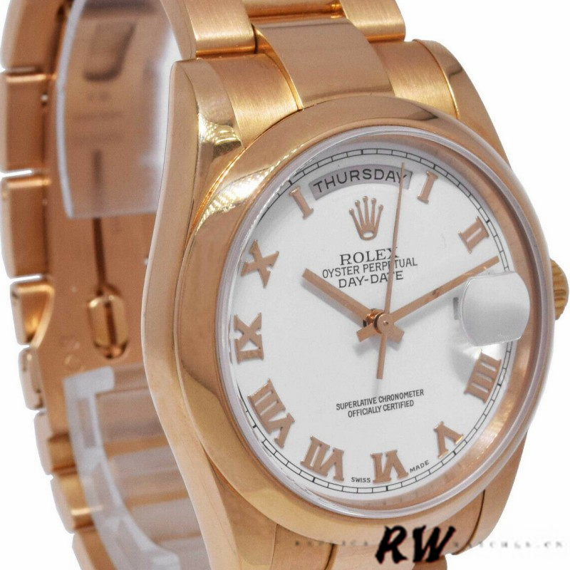 Rolex Day-Date 118205 White Roman Numeral Dial 36mm Unisex Replica Watch - QualitySwissReplica