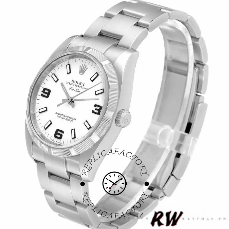 Rolex Oyster Perpetual Air King 114210 White Dial 34mm Unisex replica watch - QualitySwissReplica