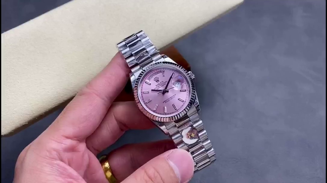 Rolex Day Date 36mm Pink Diamond-Set Dial Fluted Bezel President m128239 0071 - QualitySwissReplica