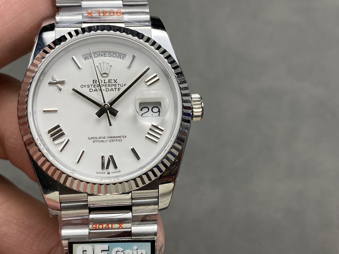 Rolex Day Date 36 White Dial Fluted Bezel White Gold m128239 0059 President Watch - QualitySwissReplica