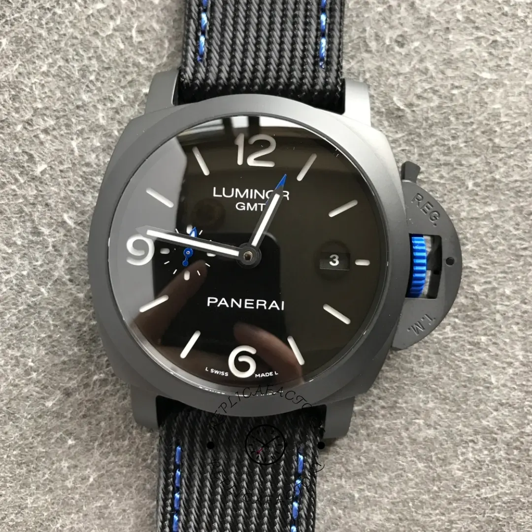 Replica Panerai PAM01176 Luminor GMT Automatic Blue Ceramic 44 Black Dial - QualitySwissReplica