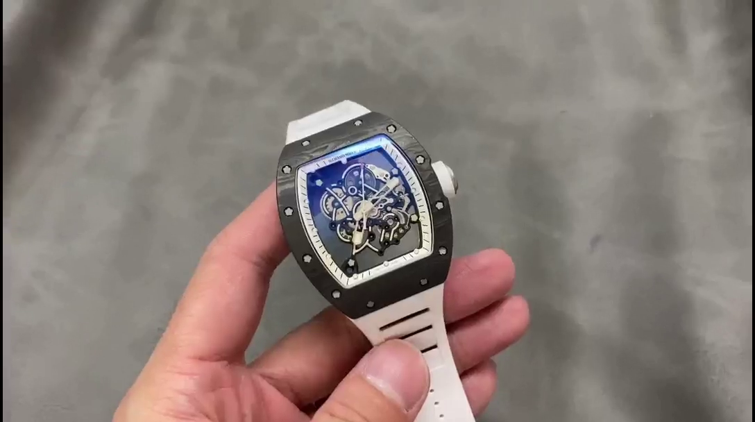 Richard Miller RM055 NTPT Carbon Fiber White Rubber Strap - QualitySwissReplica