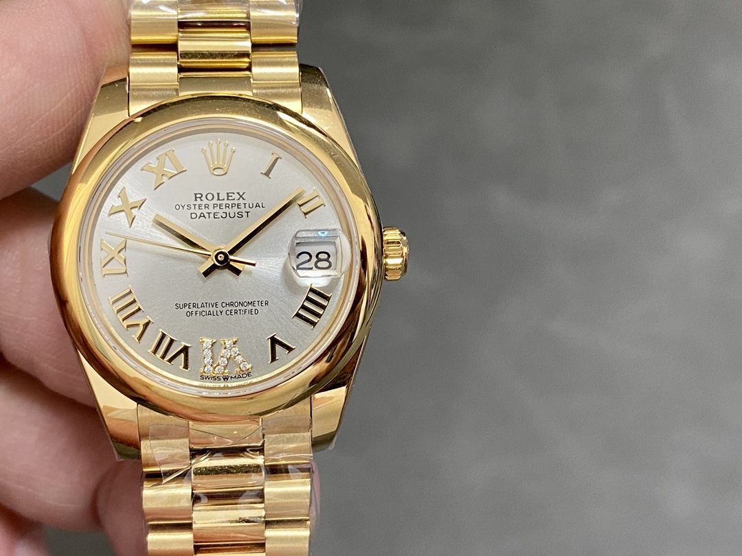 Rolex Datejust 31 Silver VI Daimond Dial 18k Yellow Gold Watch 178248 - QualitySwissReplica