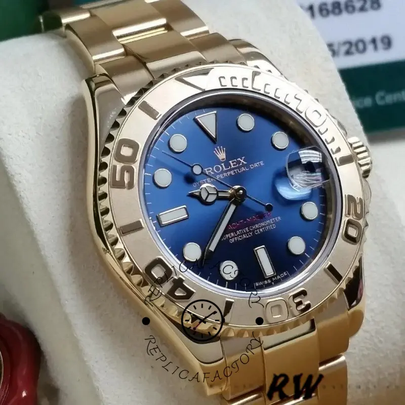 Rolex Yacht-Master 169628 Yellow Gold Blue Dial 29MM Lady Replica Watch - QualitySwissReplica