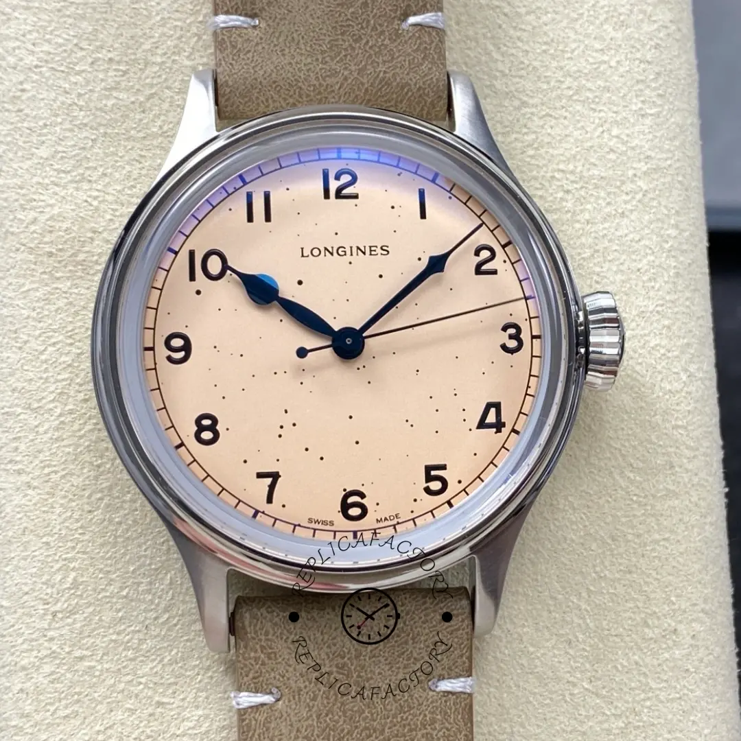 Best Longines Heritage Military 1:1 Clone L2.819.4.93.2 Automatic 38.5mm Pink Dial - QualitySwissReplica