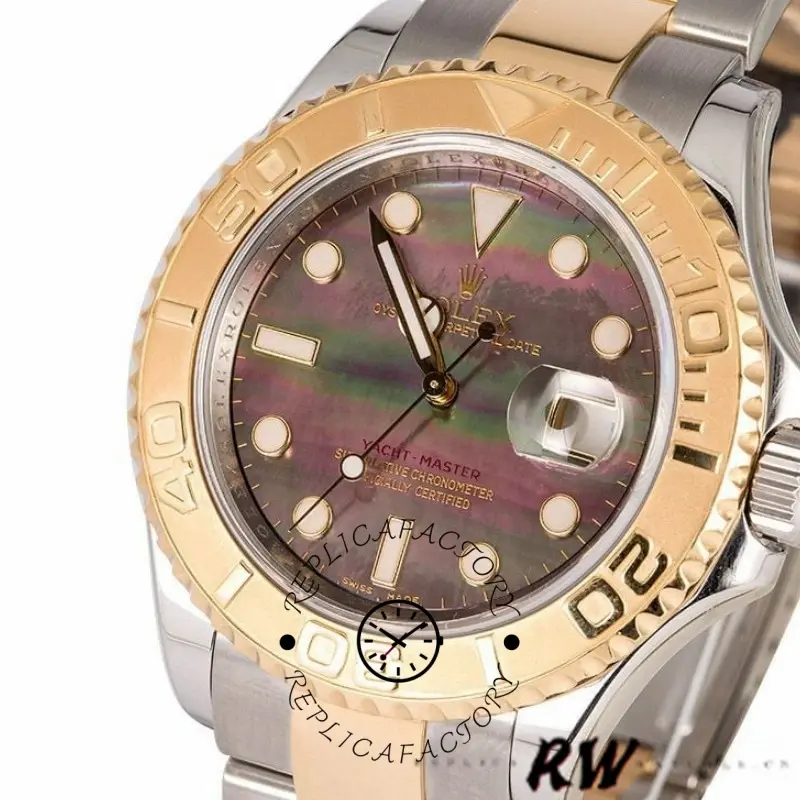 Rolex Yachtmaster 16623 Steel Yellow Gold Black MOP Dial 40MM Mens Replica Watch - QualitySwissReplica