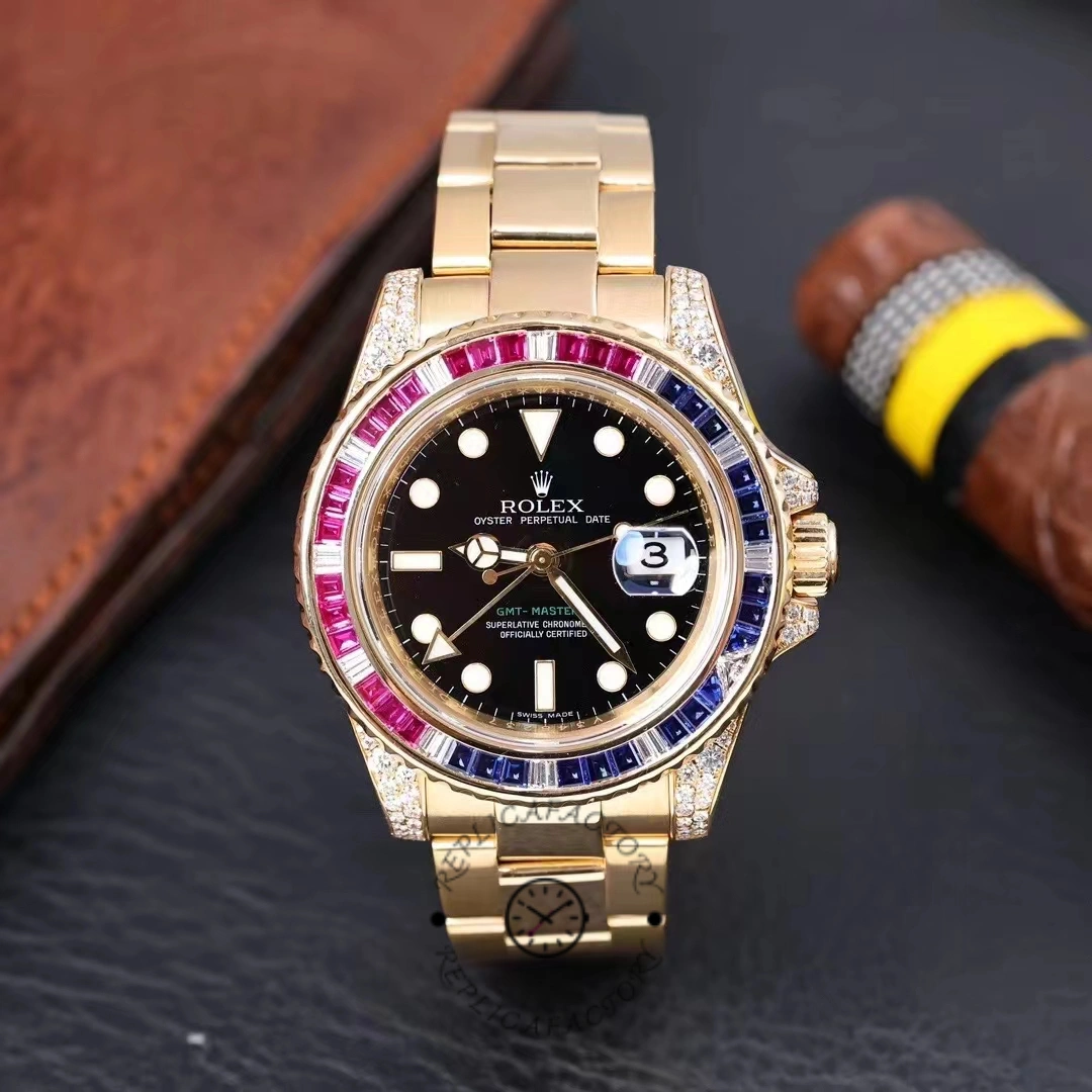 Rolex GMT-Master II 116758 Oyster Bracelet Black Dial Diamonds 40mm Mens Replica Watch - QualitySwissReplica