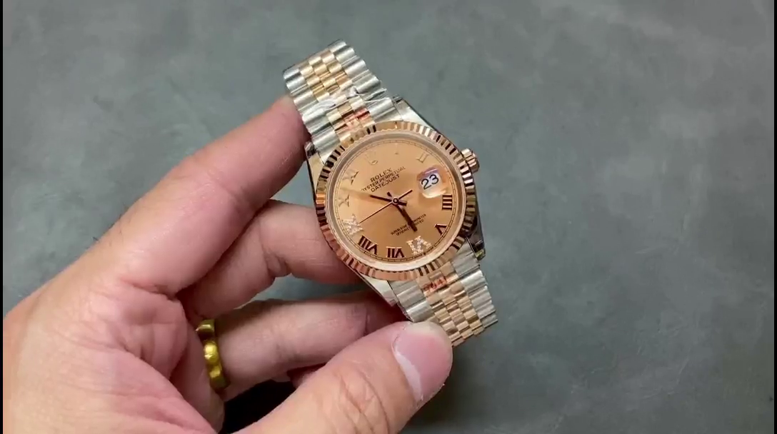 Rolex Datejust 36 Steel & Everose Gold Rose Diamond Pave Roman Dial m126231 0027 - QualitySwissReplica