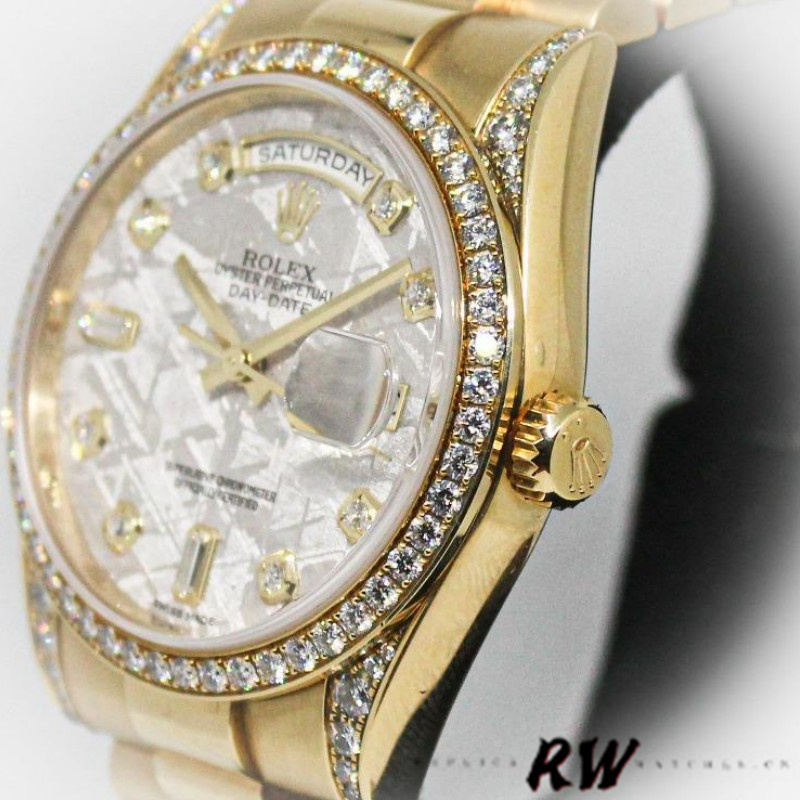 Rolex Day-Date 118388 Yellow Gold Diamond Meteorite Dial 36MM Unisex Replica Watch - QualitySwissReplica