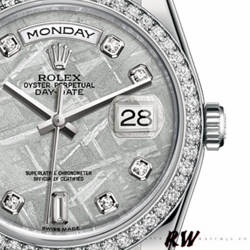 Rolex Day Date 118346 Platinum Diamond Bezel Meteorite Dial 36mm Unisex Replica Watch - QualitySwissReplica
