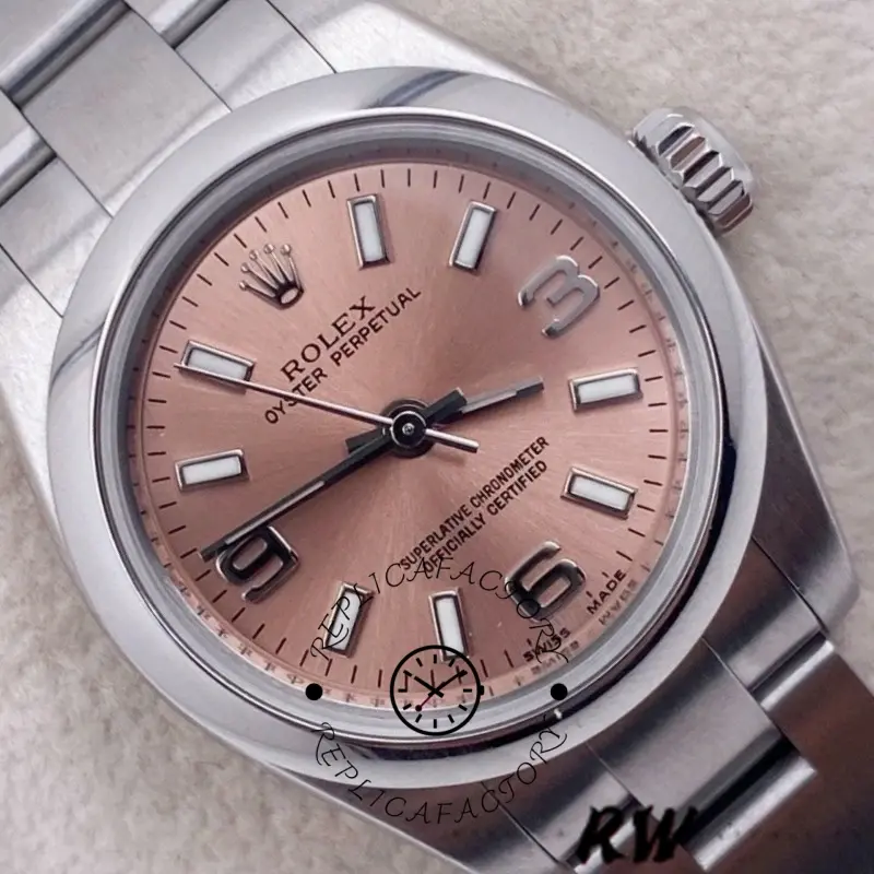 Rolex Oyster Perpetual 176200 Pink Dial Domed Bezel 26MM Lady Replica Watch - QualitySwissReplica