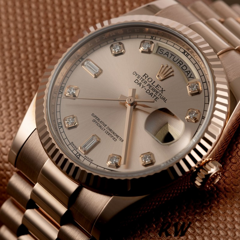 Rolex Day-Date 118235 Rose Gold Champagne Diamond Dial 36mm Unisex Replica Watch - QualitySwissReplica