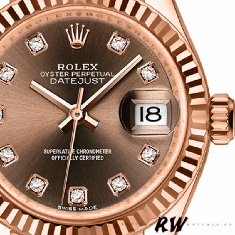 Rolex Datejust 279175 Chocolate Diamonds Dial Fluted Bezel 28mm Lady Replica Watch - QualitySwissReplica