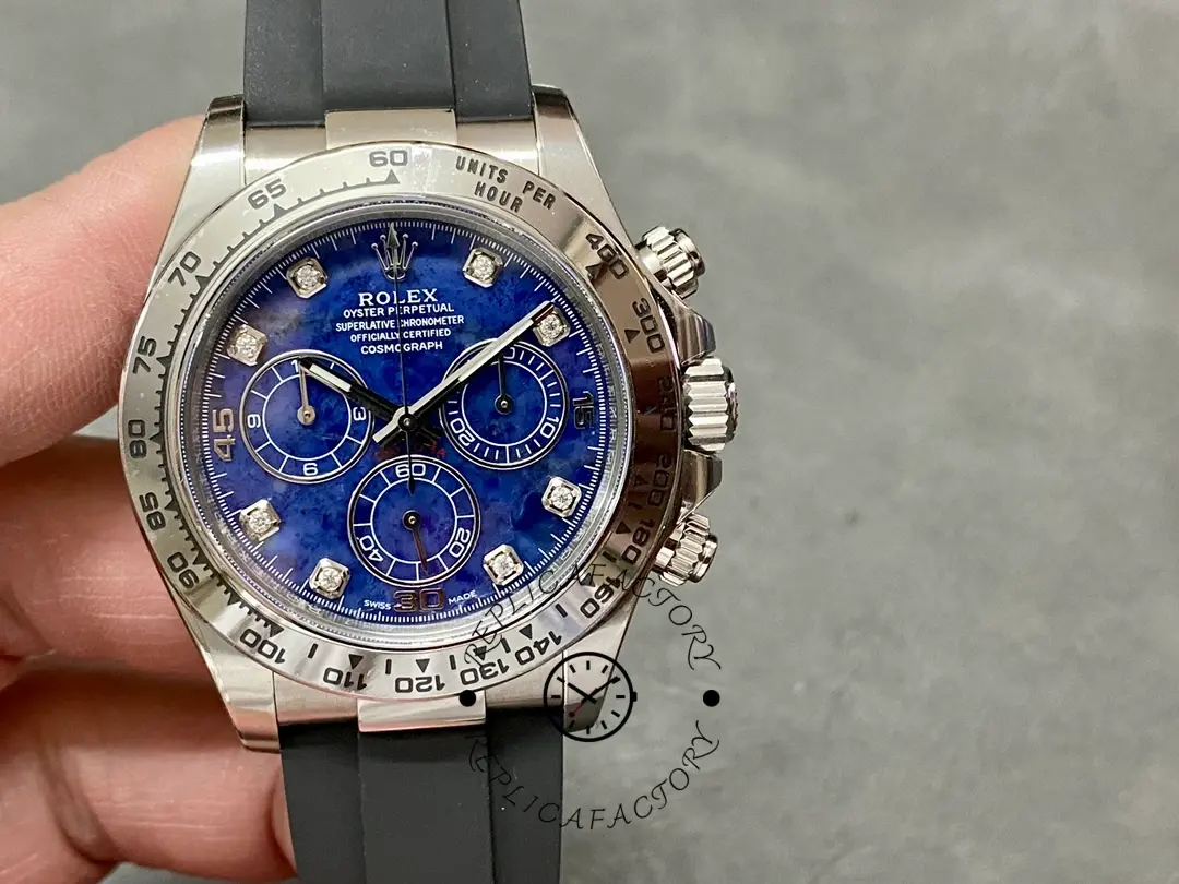Rolex Daytona 116519 White Gold Blue Garnet Disc Diamond Marking Men's Watch - QualitySwissReplica