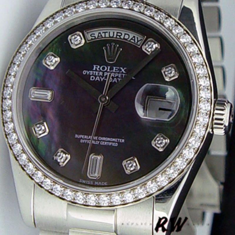 Rolex Day Date 118346 Black MOP Dial Platinum 36mm Unisex Replica Watch - QualitySwissReplica