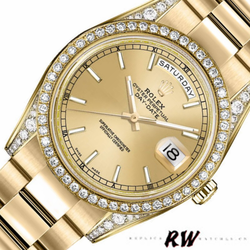 Rolex Day-Date 118388 Champagne Index Dial 36MM Unisex Replica Watch - QualitySwissReplica