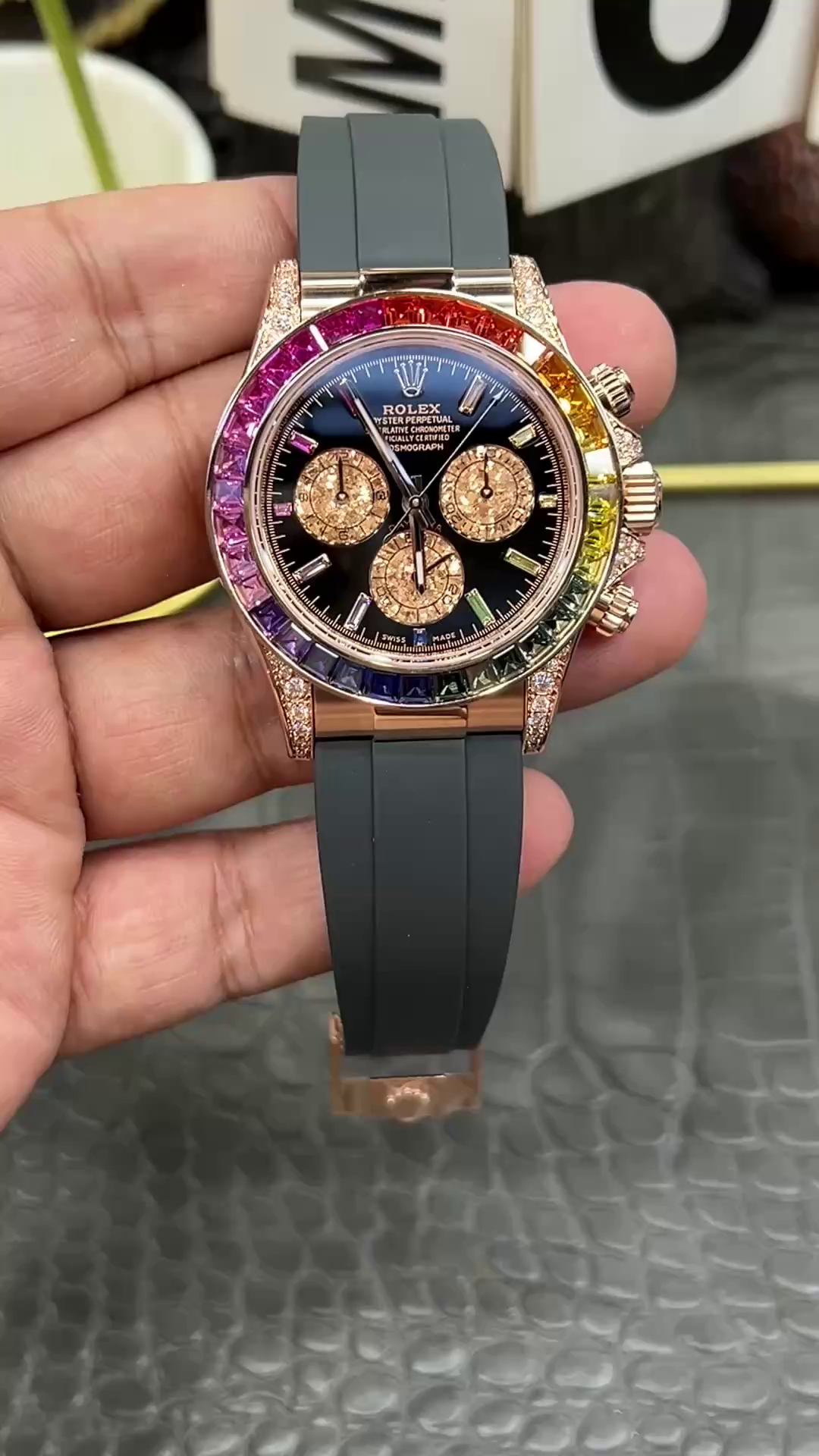 Rolex Daytona 1:1 Clone 116595RBOW Black Dial Rubber Strap - QualitySwissReplica