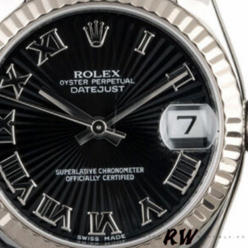 Rolex Datejust 179174 Sunbeam Black Roman Dial Fluted Bezel 26MM Lady Replica Watch - QualitySwissReplica