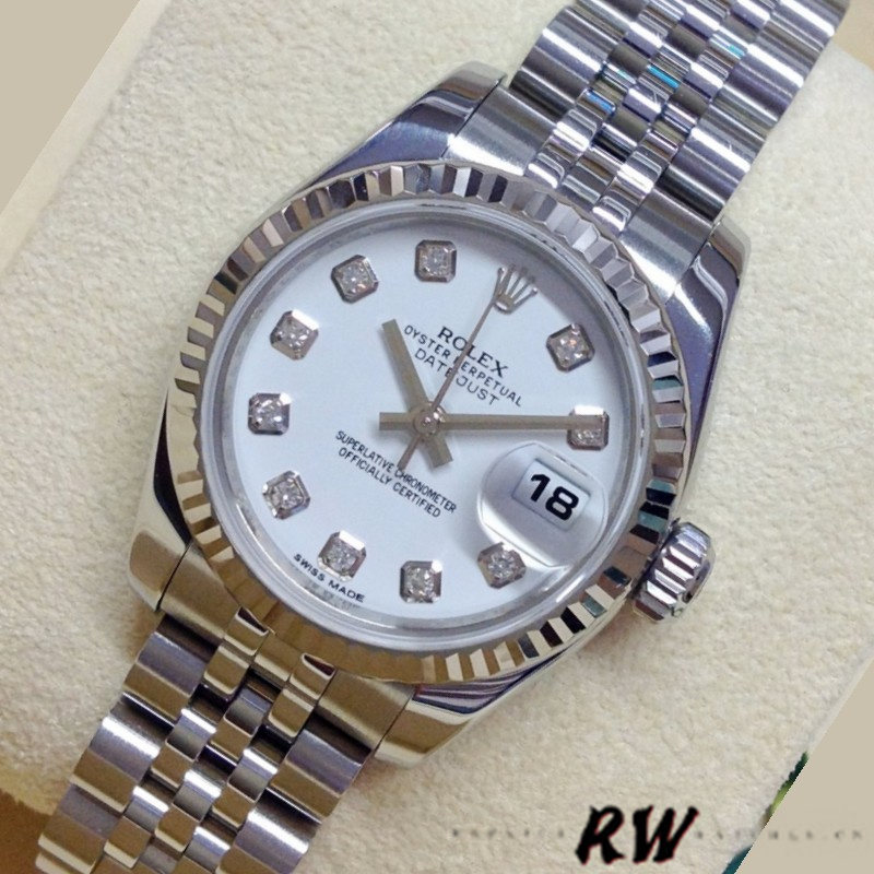 Rolex Datejust 179174 White Diamond Dial Fluted Bezel 26MM Lady Replica Watch - QualitySwissReplica