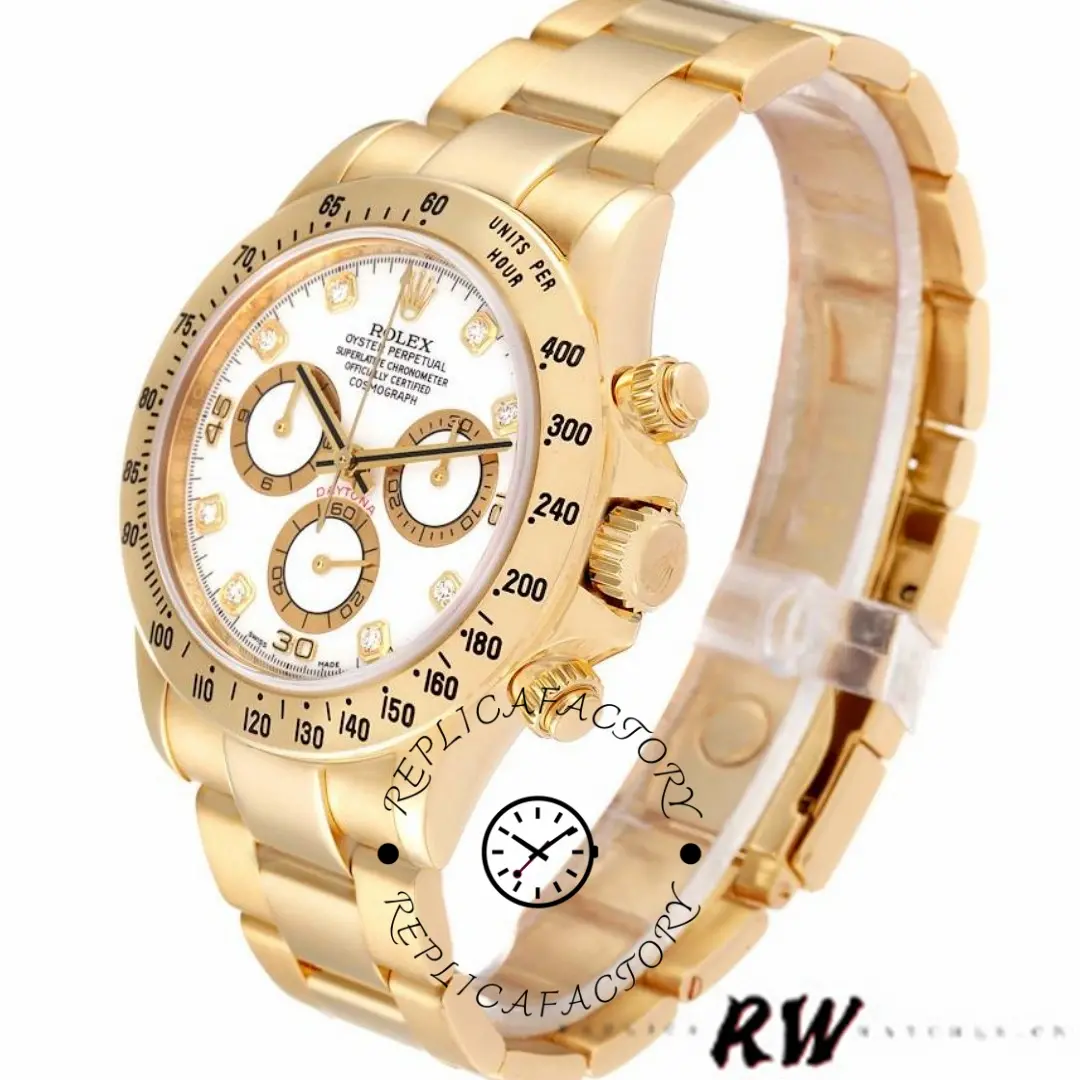 Rolex Cosmograph Daytona 116528 White Diamond Dial 40MM Mens Replica Watch - QualitySwissReplica
