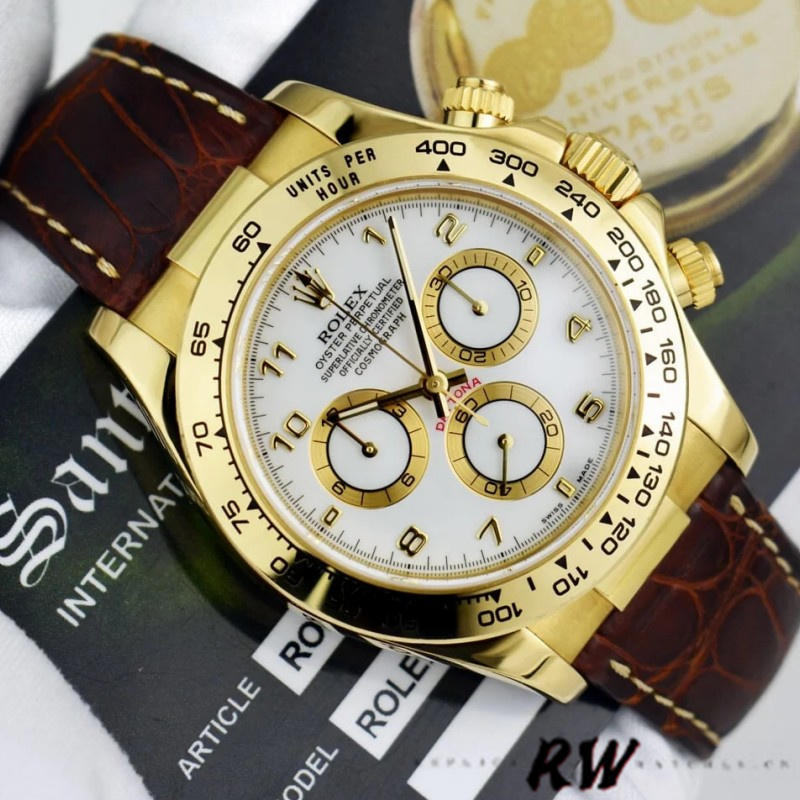 Rolex Daytona 116518 Yellow Gold White Dial 40mm Mens Replica Watch - QualitySwissReplica