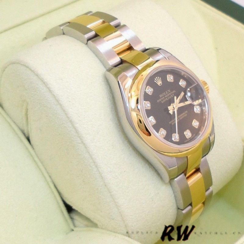 Rolex Datejust 179163 Black Diamond Dial Domed Dezel 26MM Lady Replica Watch - QualitySwissReplica