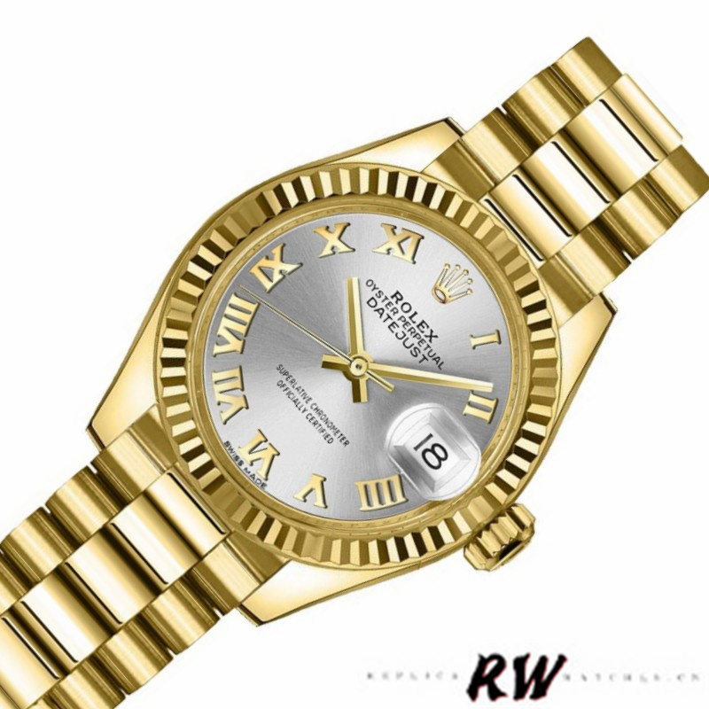 Rolex Datejust 279178 Silver Roman Dial Fluted Bezel 28mm Lady Replica Watch - QualitySwissReplica