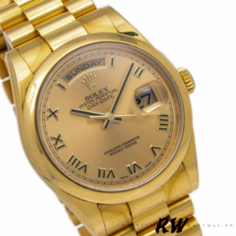 Rolex Day-Date 118208 Champagne Dial Roman Numerals 36mm Unisex Replica Watch - QualitySwissReplica