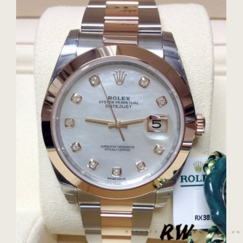 Rolex Datejust 126301 White MOP Diamond Dial Steel Rose Gold 41MM Mens Replica Watch - QualitySwissReplica