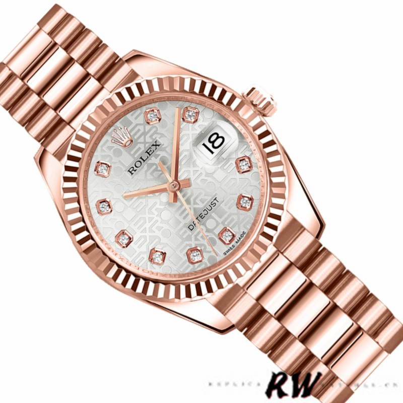 Rolex Datejust 178275 Everose Gold Jubile Silver Dial 31mm Lady Replica Watch - QualitySwissReplica
