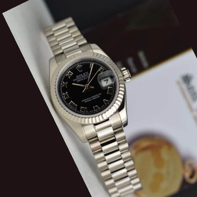 Rolex Datejust 179179 Black Roman Numeral Dial Fluted Bezel 26MM Lady Replica Watch - QualitySwissReplica