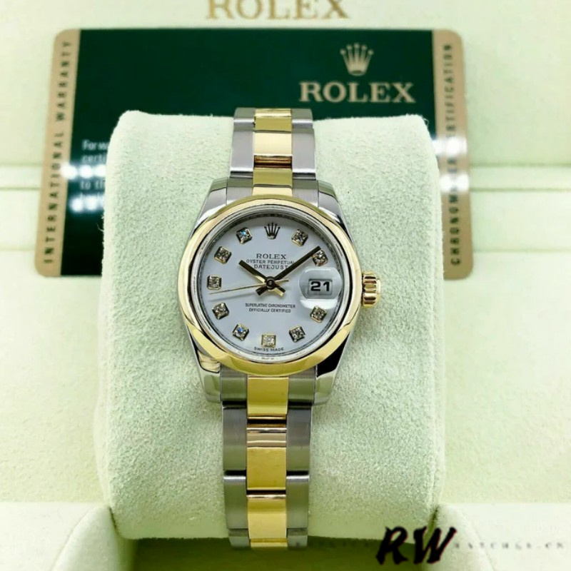 Rolex Datejust 179163 White Diamond Dial Domed Dezel 26MM Lady Replica Watch - QualitySwissReplica