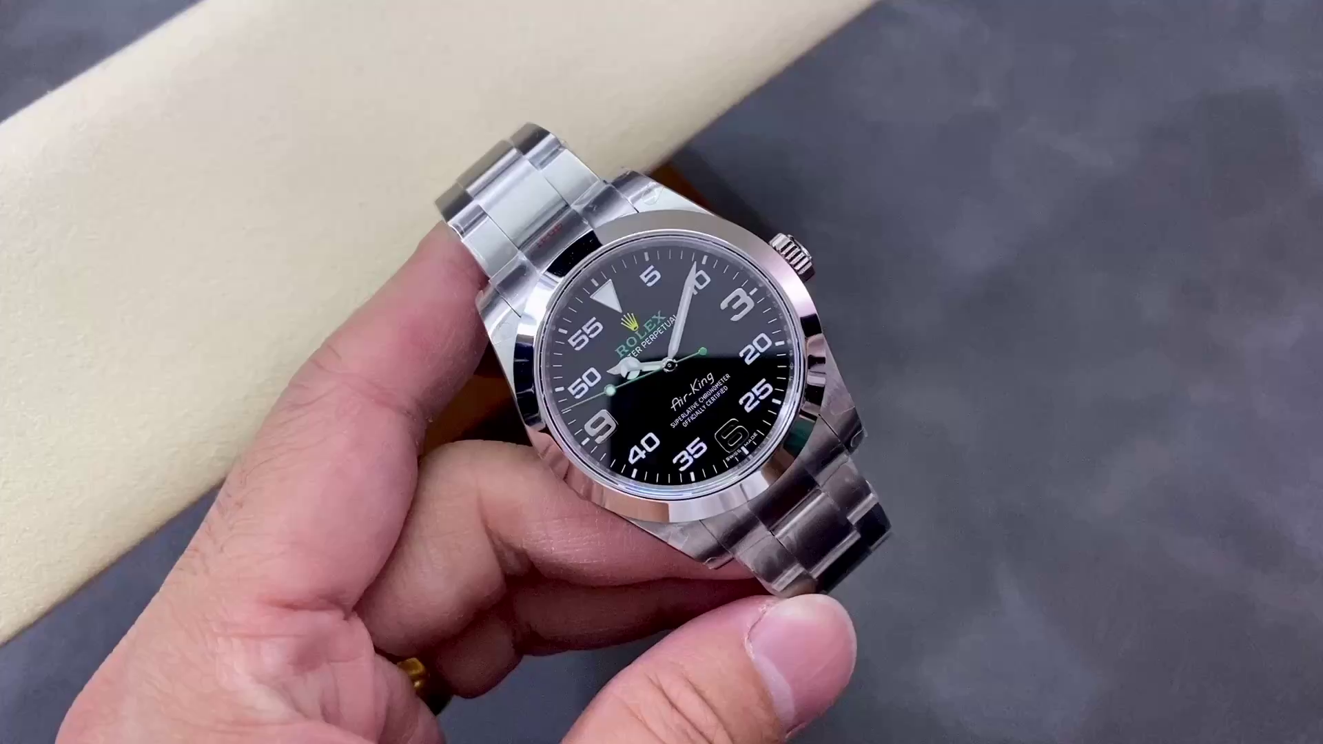Replica Rolex Air-King Stainless Steel Black Arabic Dial 116900 40mm Mens Watch - QualitySwissReplica