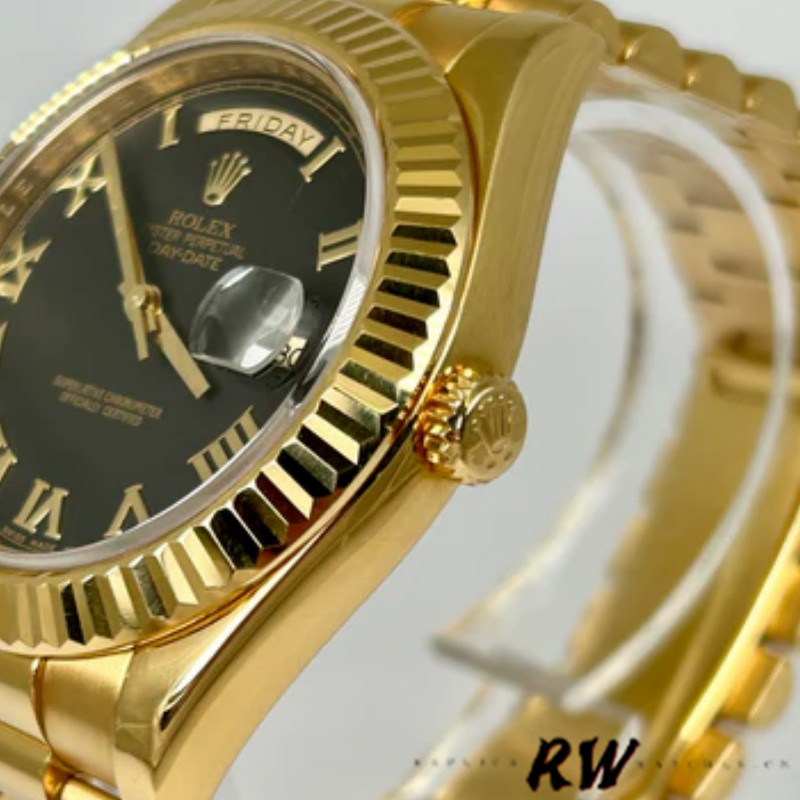 Rolex Day-Date 218238 Black Roman Numeral Dial Yellow Gold 41MM Mens Replica Watch - QualitySwissReplica