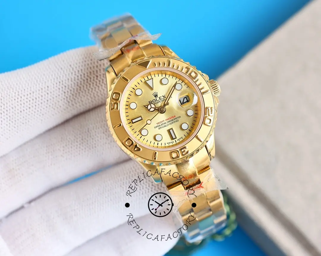 Rolex Yacht-Master 169628 Yellow Gold Champagne Dial 29mm Lady Replica Watch - QualitySwissReplica