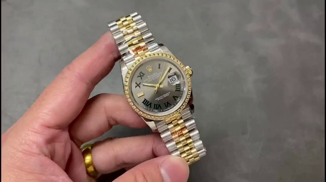 Rolex Datejust 36 Yellow Gold & Diamonds Slate Wimbledon Roman Dial m126283rbr 0021 - QualitySwissReplica