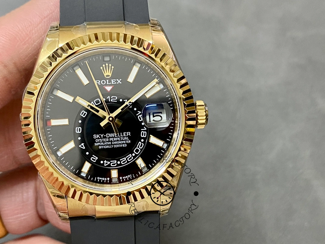 Rolex Sky Dweller m336238 0002 Yellow Gold Black Dial 42mm Mens Replica Watch - QualitySwissReplica