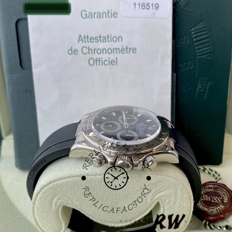 Rolex Daytona 116519 Black Dial Black Rubber strap 40mm Mens Replica Watch - QualitySwissReplica
