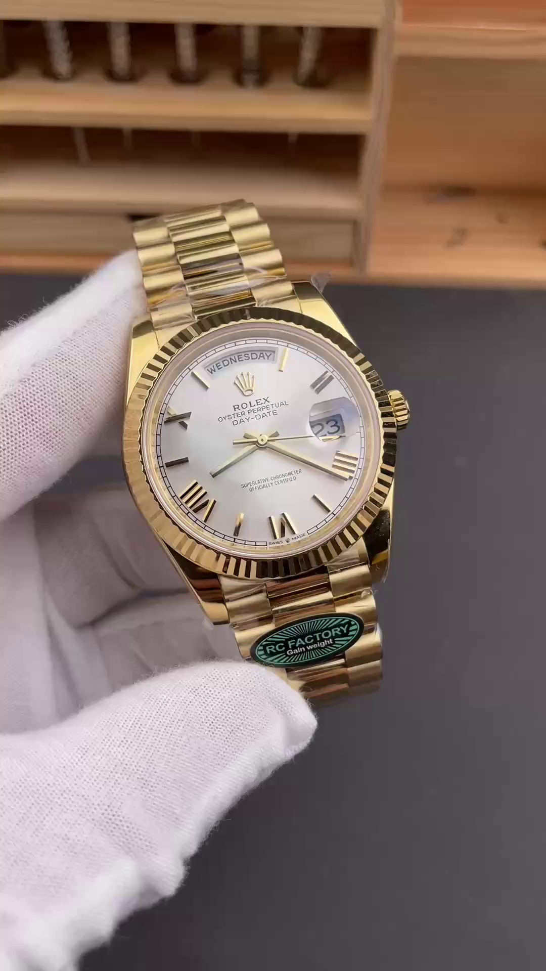 Rolex Day-Date 228238 Silver Roman Dial Fluted Bezel 40mm Mens Replica Watch - QualitySwissReplica