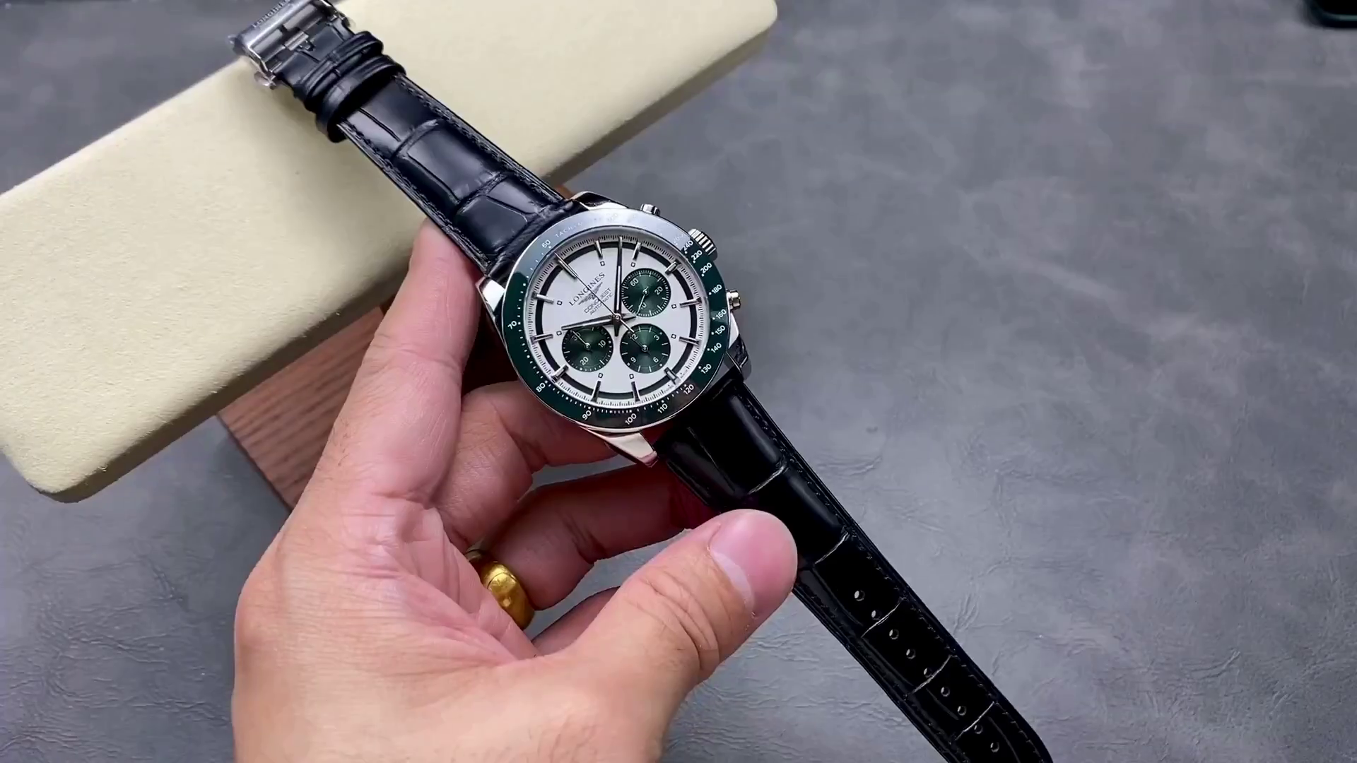 Longines L3.835.4.02.6 Conquest 1:1 Clone Panda Chronograph Leather Strap - QualitySwissReplica