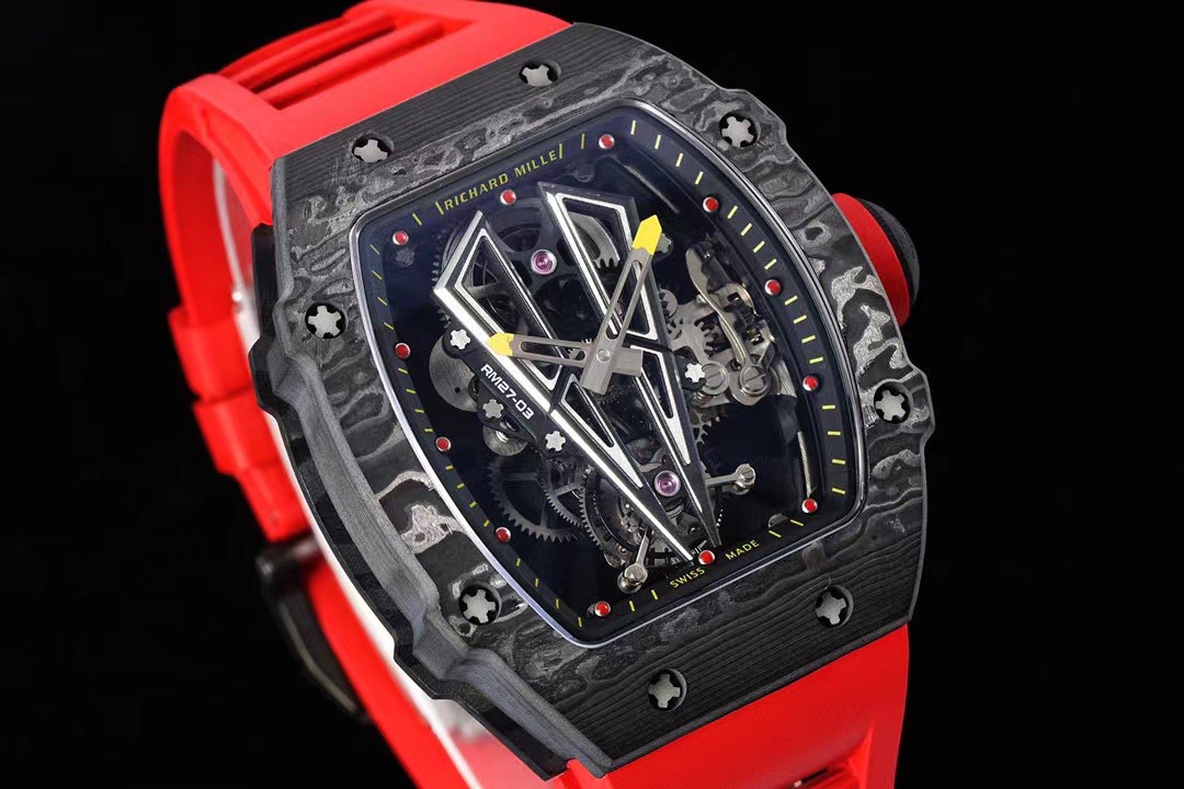 Replica RM 27-03 Rafael Nadal Black Tourbillon Red Rubber Strap - QualitySwissReplica