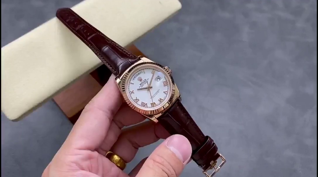 Rolex Day Date 36 White Dial 118135 0064 Brown Leather Watch - QualitySwissReplica
